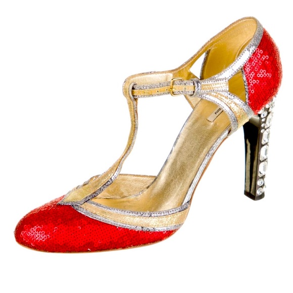 Red and Silver sequins and crystal heel t strap pump IT40 - Picture 1 of 10